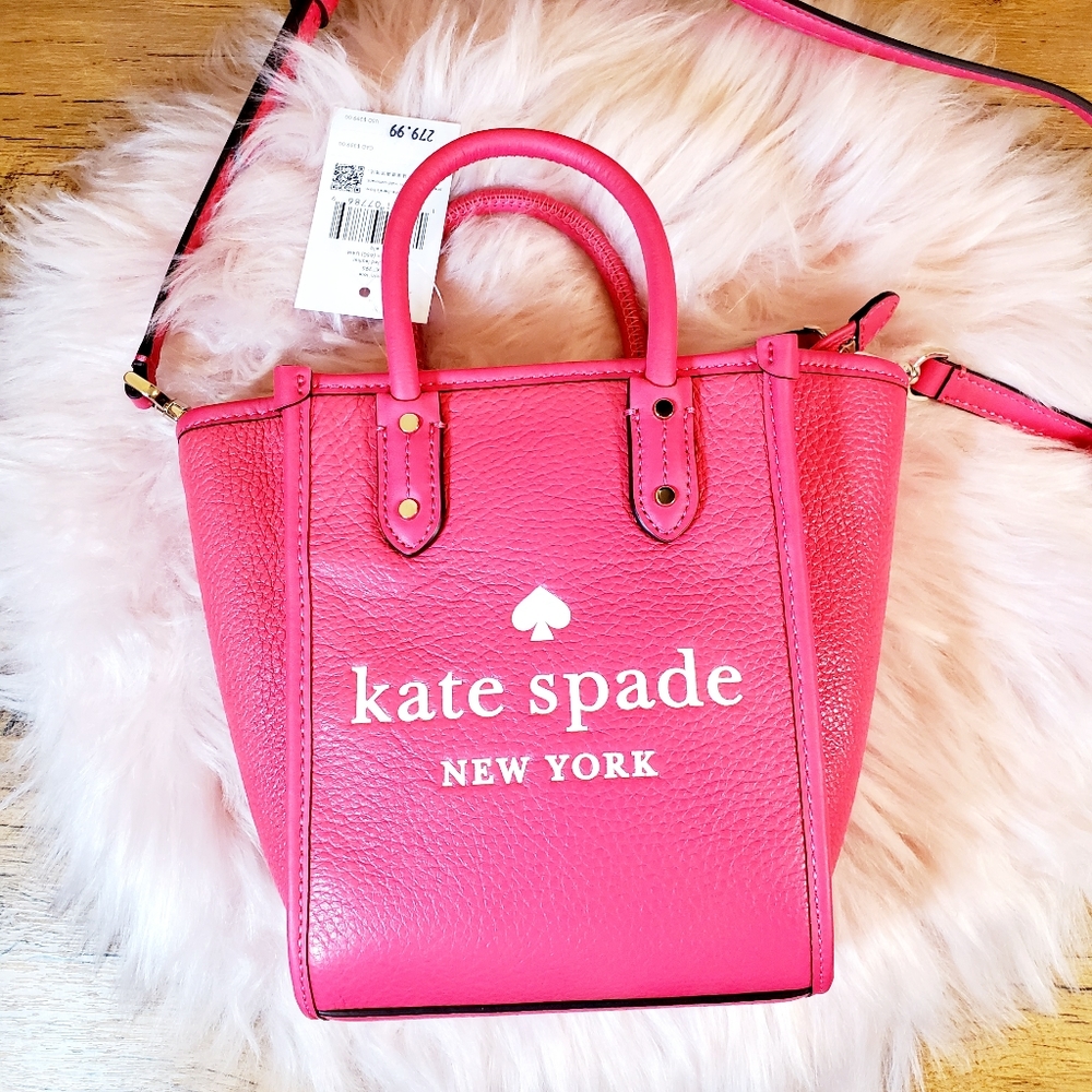 Mini tote kate spade pink pebbled leather crossbody bikini pink nwt Ella